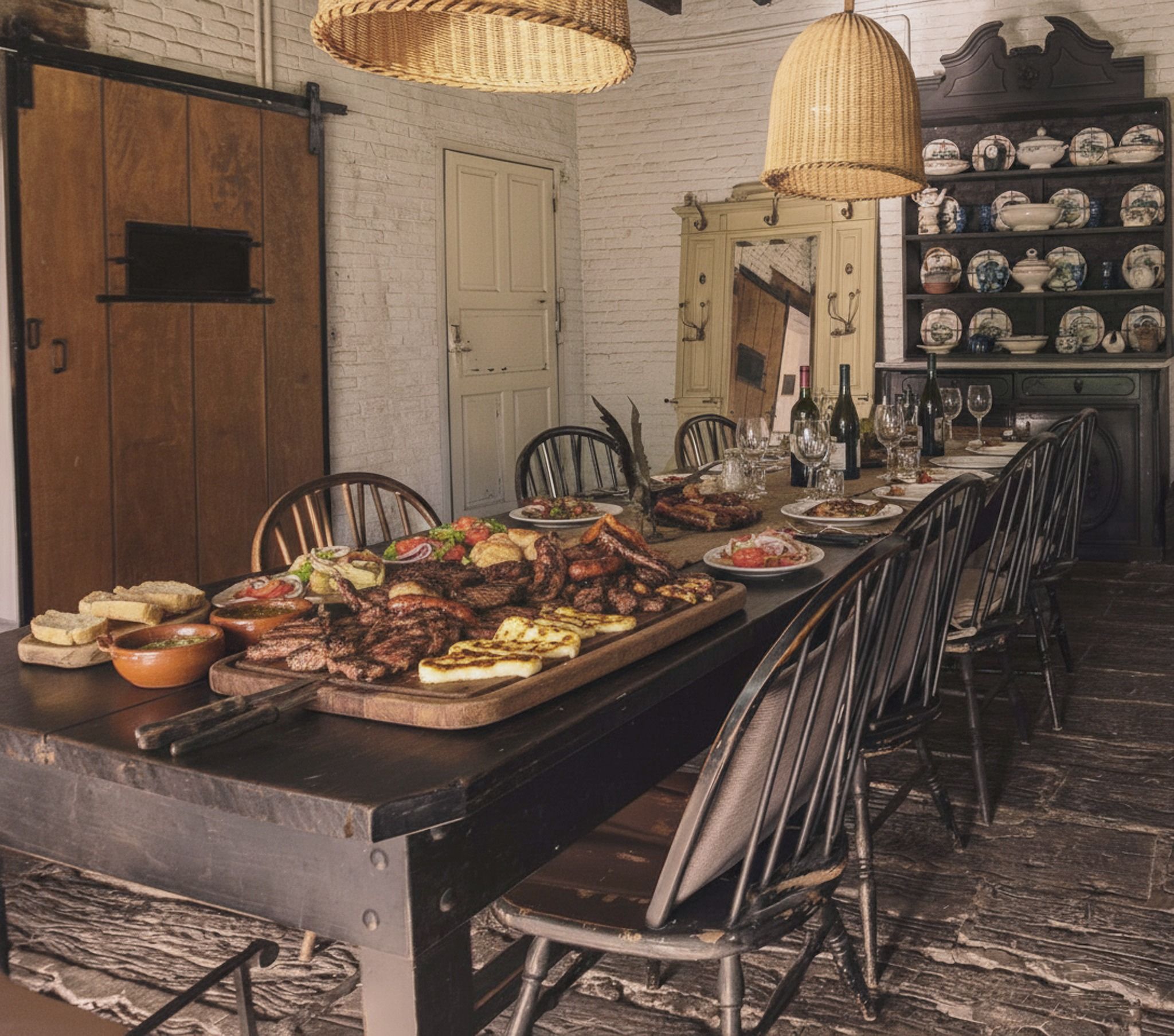 Mesa larga servida en el comedor