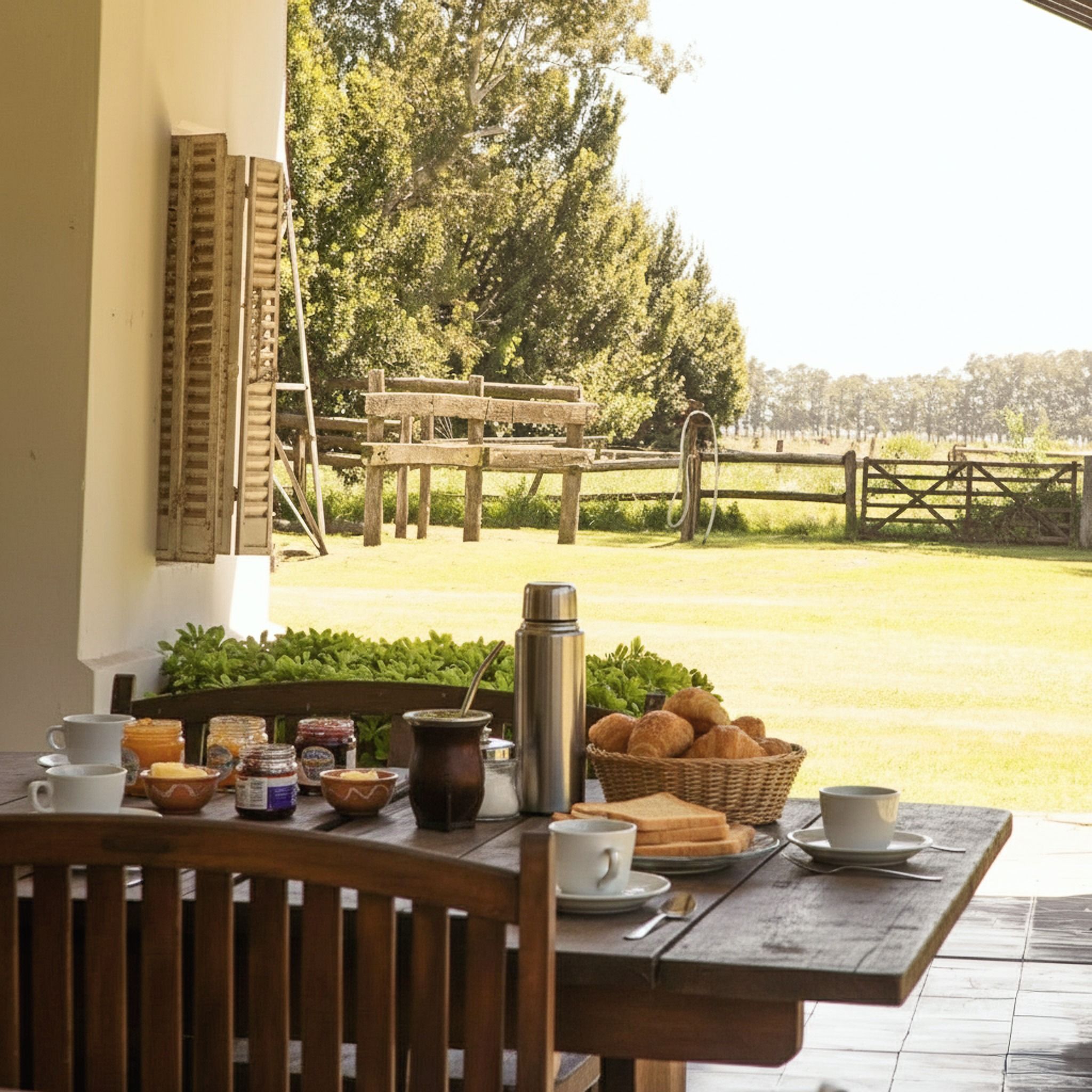 Desayuno de campo al aire libre con mate